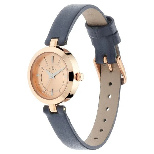 Titan 2598WL01 | Titan Quartz Analog Rose Gold Dial Leather Strap Watch for Women