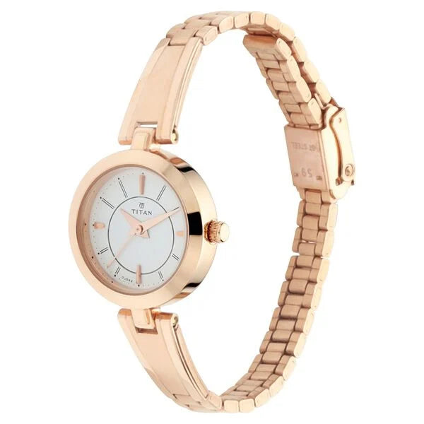 Titan 2598WM01 | Titan Quartz Analog Silver Dial Rose Gold Metal Strap Watch For Women