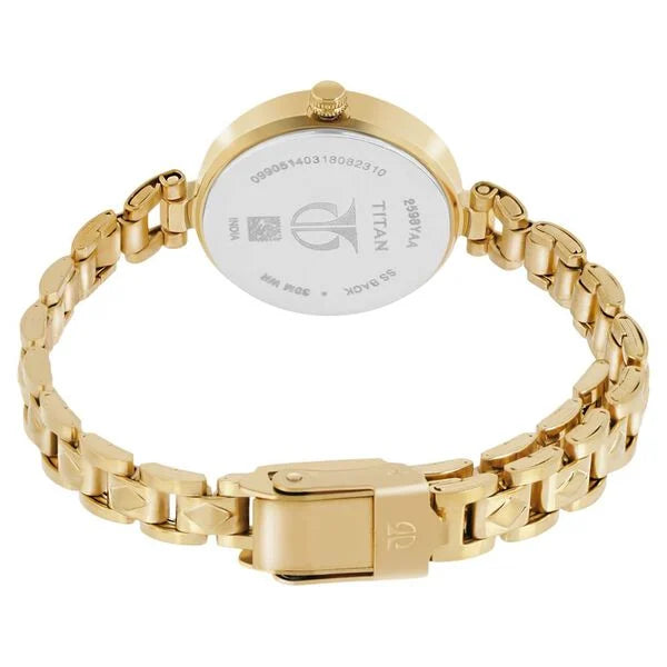 Titan 2598YM01 | Titan Quartz Analog Champagne Dial Golden Stainless Steel Strap Watch For Women