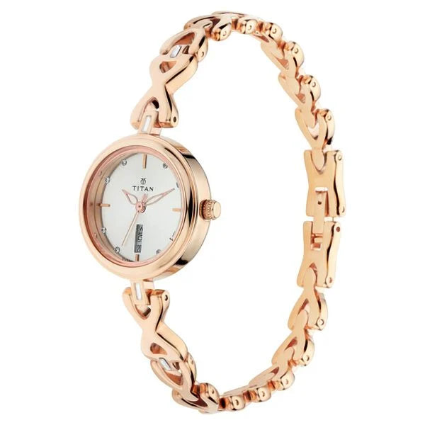 Titan 2601WM01 | Titan Quartz Analog with Day and Date Silver Dial Metal Strap Watch for Women