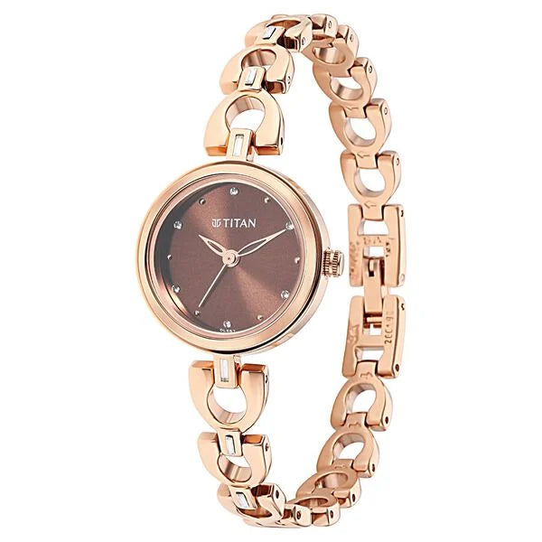 Titan 2601WM04 | Titan Lagan Brown Dial Analog Metal Strap Watch for Women