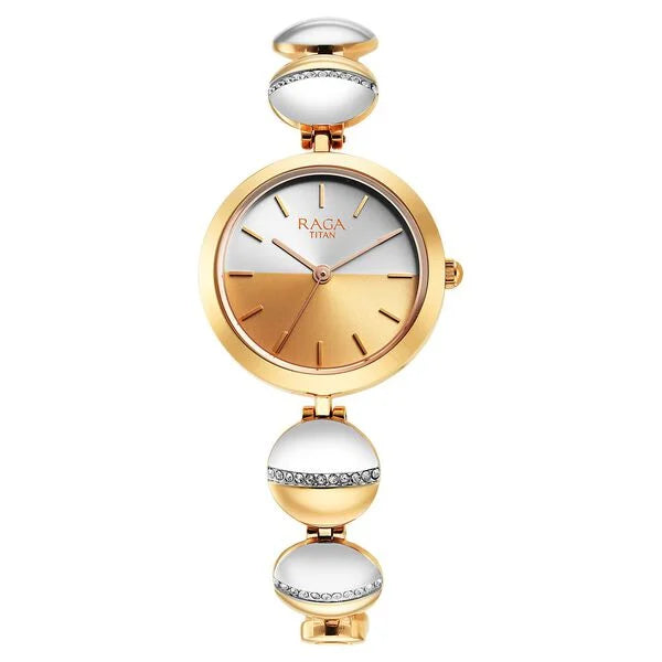Titan 2606KM01 | Titan Raga Delight Two Toned Dial Analog Metal Strap Watch for Women