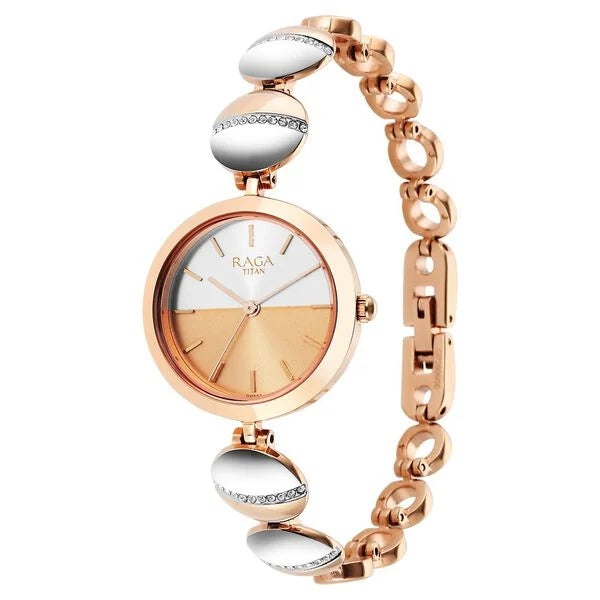 Titan 2606KM01 | Titan Raga Delight Two Toned Dial Analog Metal Strap Watch for Women