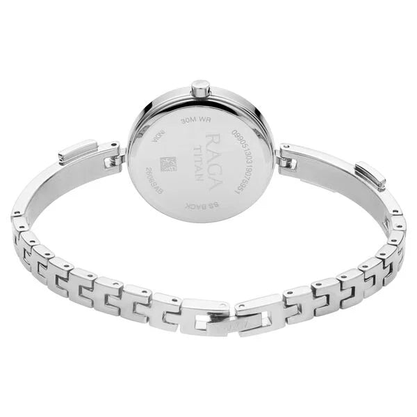 Titan 2606SM03 | Titan Raga Viva Mother of Pearl Dial Analog with Date Silver Metal Strap Watch for Women