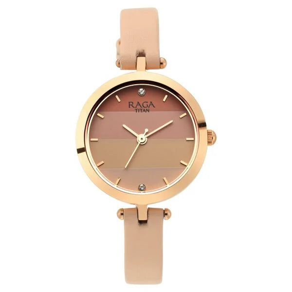 Titan 2606WL02 | Raga Women's Blossom Elegance Pastel Pink Dial & Leather Grace Watch