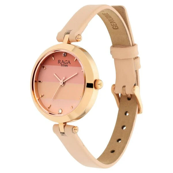 Titan 2606WL02 | Raga Women's Blossom Elegance Pastel Pink Dial & Leather Grace Watch