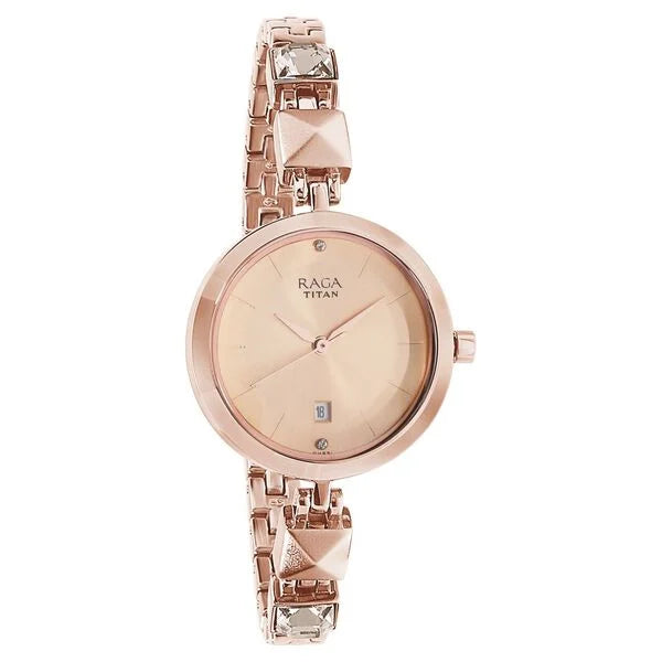 Titan 2606WM01 | Titan Raga Viva Rose Gold Dial Analog Metal Strap watch for Women