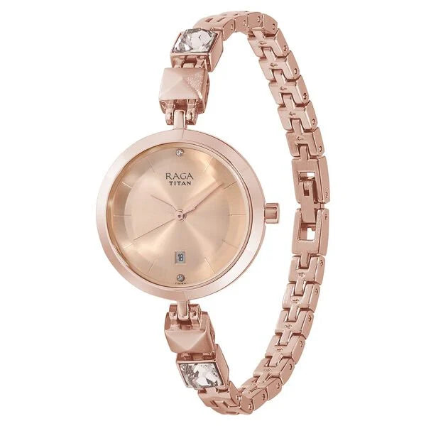 Titan 2606WM01 | Titan Raga Viva Rose Gold Dial Analog Metal Strap watch for Women