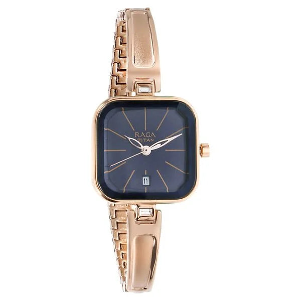 Titan 2607WM02 | Titan Raga Viva Blue Dial Analog Date Metal Strap watch for Women