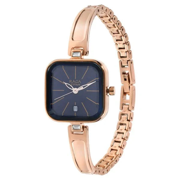 Titan 2607WM02 | Titan Raga Viva Blue Dial Analog Date Metal Strap watch for Women