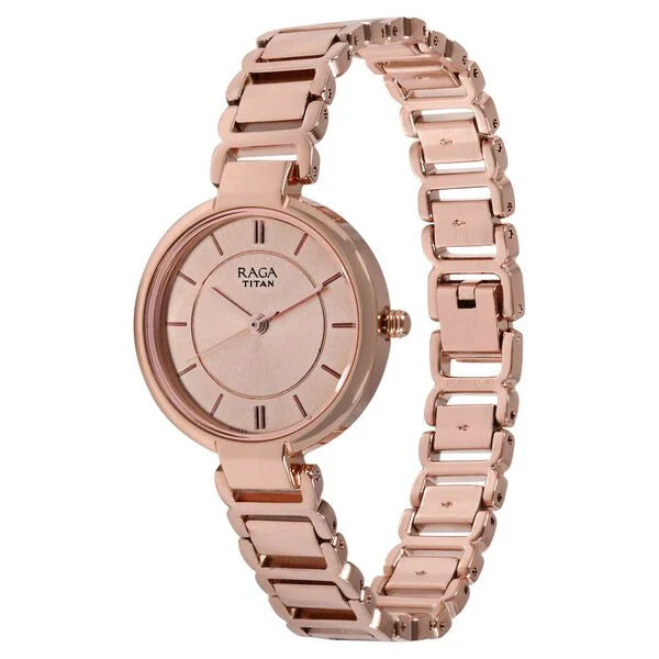Titan 2620QM01 | Titan Raga Viva Brown Dial Analog with Day and Date Metal Strap Watch for Women