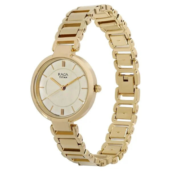 Titan 2608YM01 | Titan Raga Viva Champagne Dial Women Watch With Metal Strap