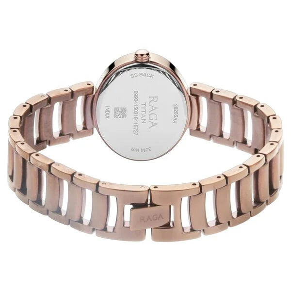 Titan 2620QM01 | Titan Raga Viva Brown Dial Analog with Day and Date Metal Strap Watch for Women
