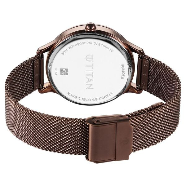 Titan 2634QM01 | Titan Purple Glam It Up Brown Dial Analog with Date Stainless Steel Strap Watch for Women