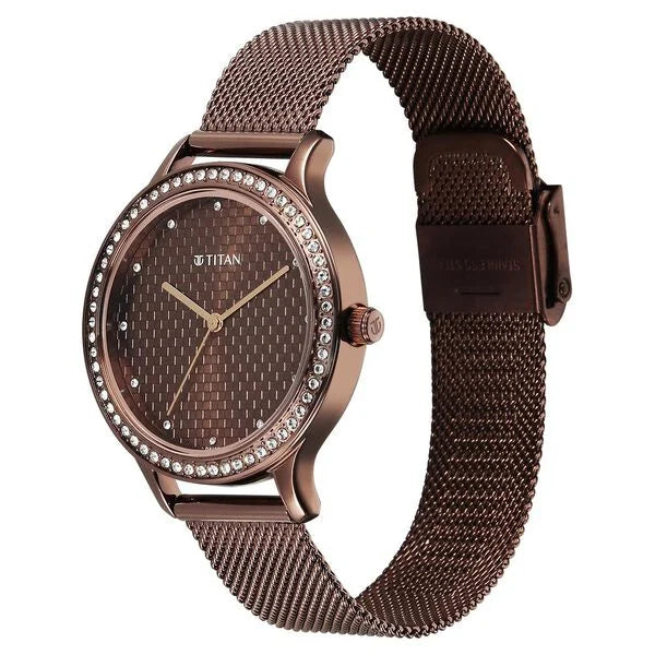 Titan 2634QM03 | Titan Purple Superheads Quartz Analog Brown Dial Brown Stainless Steel Strap Watch For Women