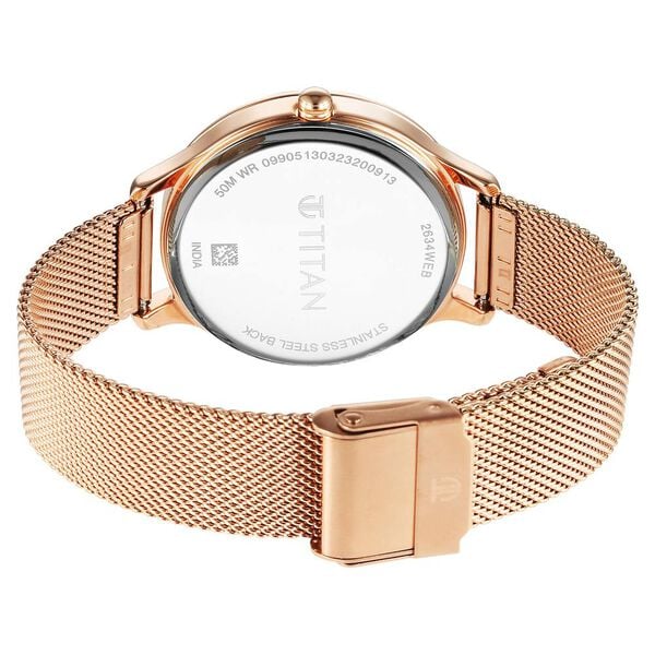 Titan 2634WM05 | Titan Purple Glam It Up Pink Dial Analog with Date Stainless Steel Strap Watch for Women