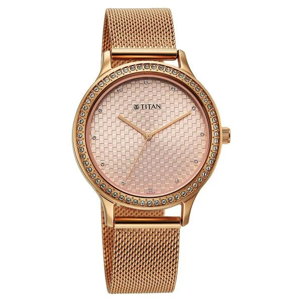 Titan 2634WM06 | Titan Purple Superheads Quartz Analog Rose Gold Dial Rose Gold Stainless Steel Strap Watch For Women