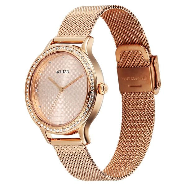 Titan 2634WM06 | Titan Purple Superheads Quartz Analog Rose Gold Dial Rose Gold Stainless Steel Strap Watch For Women