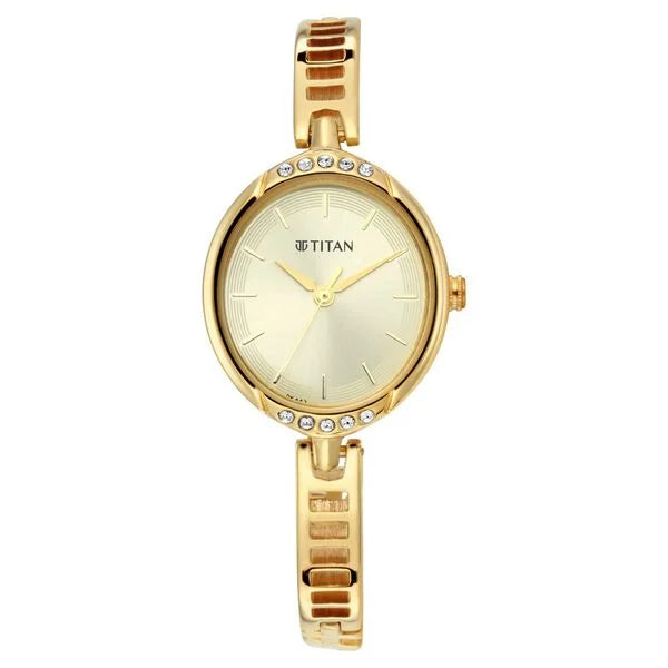 Titan 2637YM01 | Titan Quartz Analog Golden Dial Metal Strap Watch for Women