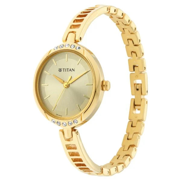 Titan 2637YM01 | Titan Quartz Analog Golden Dial Metal Strap Watch for Women
