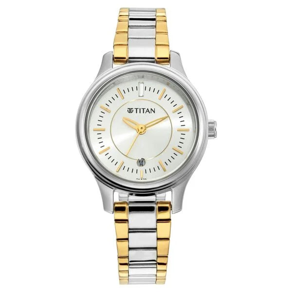 Titan 2638BM01 | Titan Quartz Analog with Date Silver Dial Metal Strap Watch for Women