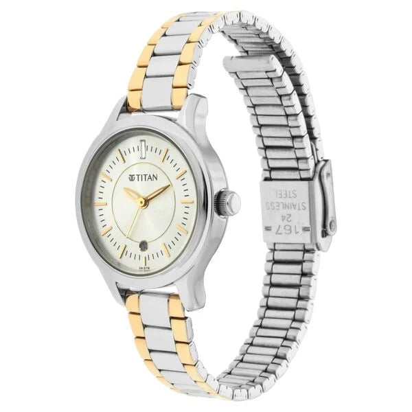 Titan 2638BM01 | Titan Quartz Analog with Date Silver Dial Metal Strap Watch for Women