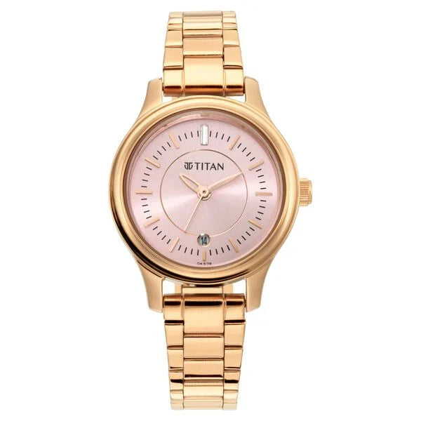 Titan 2638WM01 | Titan Quartz Analog with Date Rose Gold Dial Rose Gold Metal Strap Watch For Women