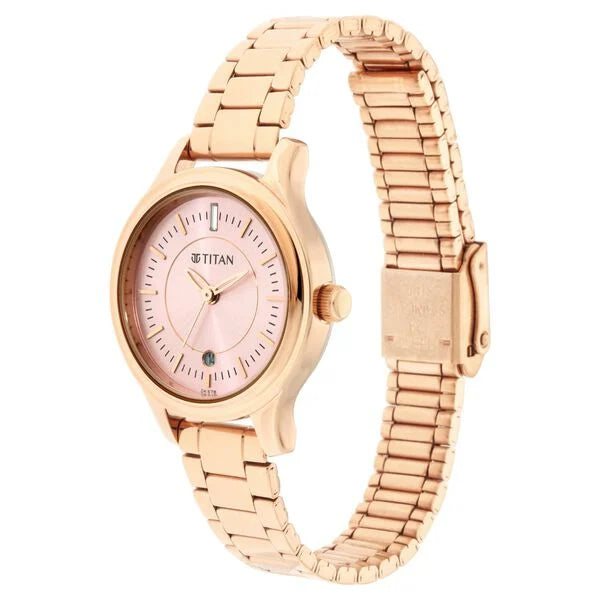 Titan 2638WM01 | Titan Quartz Analog with Date Rose Gold Dial Rose Gold Metal Strap Watch For Women