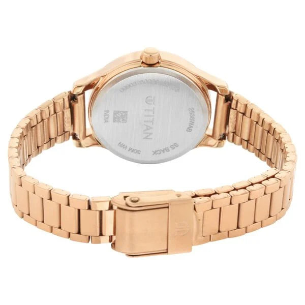 Titan 2638WM01 | Titan Quartz Analog with Date Rose Gold Dial Rose Gold Metal Strap Watch For Women