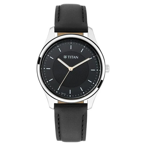 Titan 2639SL01 | Titan Workwear Black Dial Women Watch With Leather Strap