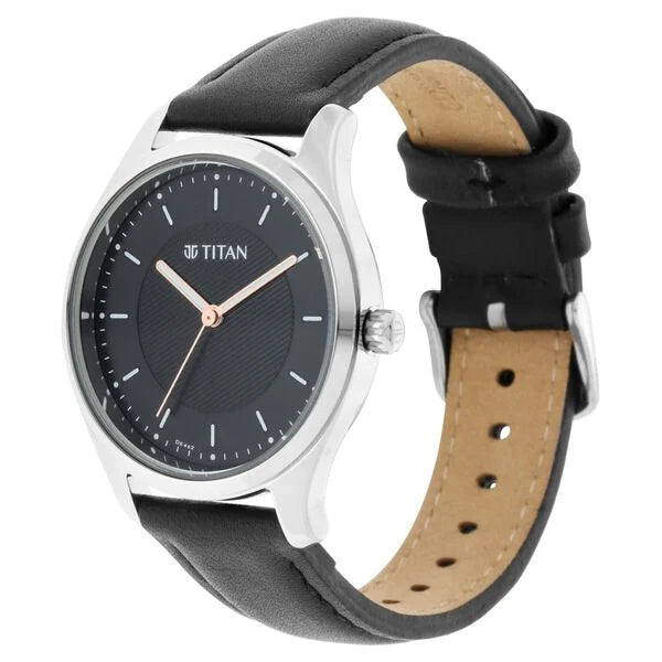 Titan 2639SL01 | Titan Workwear Black Dial Women Watch With Leather Strap