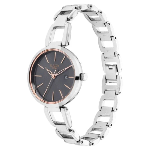 Titan 2642SM01 | Titan Raga Viva Grey Dial Analog with Date Silver Metal Strap Watch for Women
