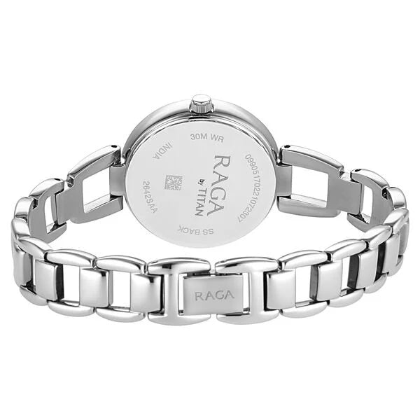 Titan 2642SM02 | Titan Raga Viva Blue Dial Analog with Date Silver Metal Strap Watch for Women