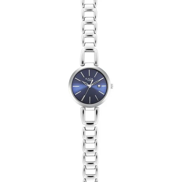 Titan 2642SM02 | Titan Raga Viva Blue Dial Analog with Date Silver Metal Strap Watch for Women
