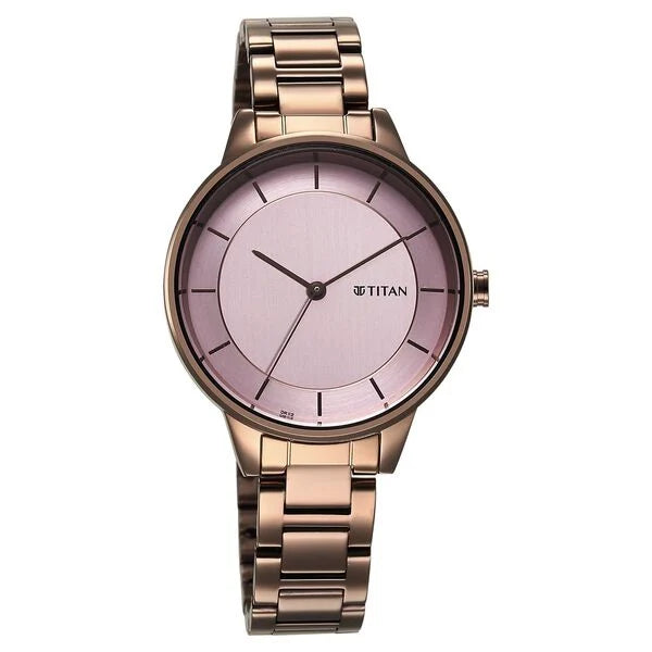Titan 2648QM02 | Titan Razzle Dazzle Quartz Analog Pink Dial Brown Stainless Steel Strap Watch For Women