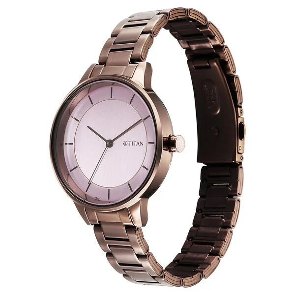 Titan 2648QM02 | Titan Razzle Dazzle Quartz Analog Pink Dial Brown Stainless Steel Strap Watch For Women