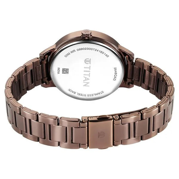 Titan 2648QM02 | Titan Razzle Dazzle Quartz Analog Pink Dial Brown Stainless Steel Strap Watch For Women