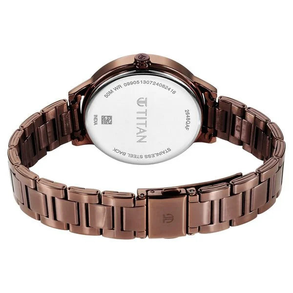 Titan 2648QM03 | Titan Razzle Dazzle Quartz Analog with Day and Date Green Dial Brown Stainless Steel Strap Watch For Women