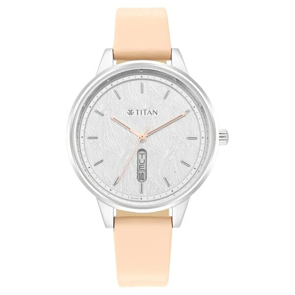 Titan 2648SL03 | Titan Women's Precision Simplicity Watch: Silver Gradient Dial with Leather Strap