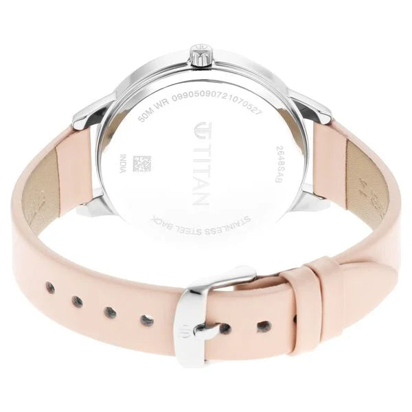 Titan 2648SL03 | Titan Women's Precision Simplicity Watch: Silver Gradient Dial with Leather Strap