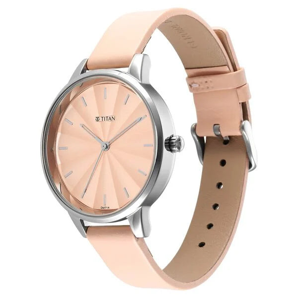 Titan 2648SL07 | Titan Neo Pink Dial Analog Leather Strap Watch for Women