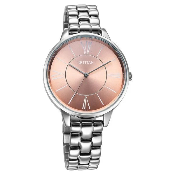 Titan 2648SM14 | Titan Neo Quartz Analog Rose Gold Dial Silver Metal Strap Watch For Women
