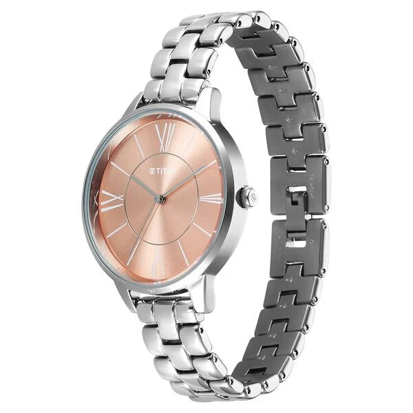 Titan 2648SM14 | Titan Neo Quartz Analog Rose Gold Dial Silver Metal Strap Watch For Women