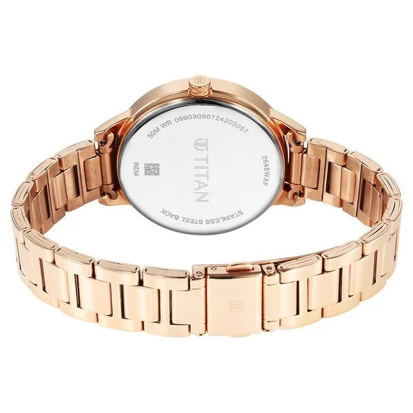 Titan 2648WM08 | Titan Razzle Dazzle Quartz Analog with Day and Date Pink Dial Rose Gold Stainless Steel Strap Watch For Women