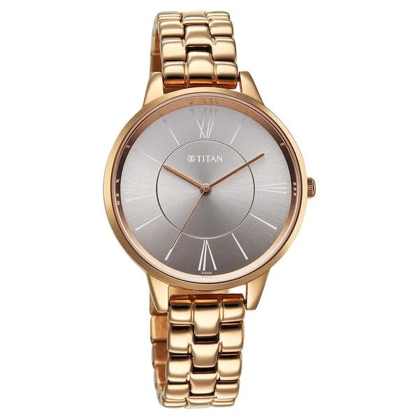Titan 2648WM10 | Titan Neo Quartz Analog Grey Dial Rose Gold Metal Strap Watch For Women