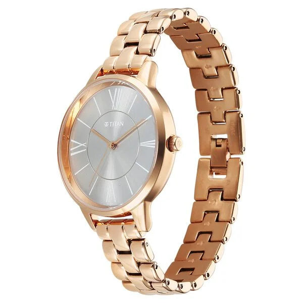 Titan 2648WM10 | Titan Neo Quartz Analog Grey Dial Rose Gold Metal Strap Watch For Women