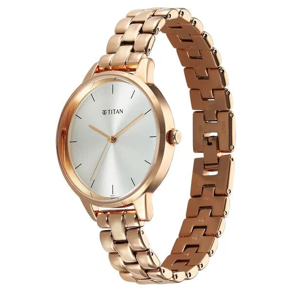 Titan 2648WM12 | Titan Neo Quartz Analog Grey Dial Rose Gold Metal Strap Watch For Women