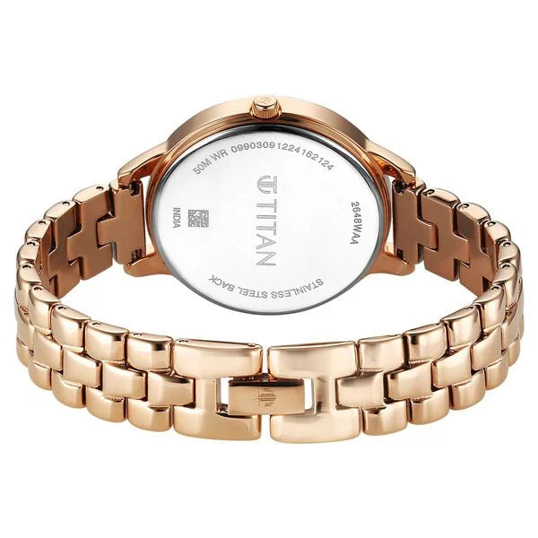 Titan 2648WM12 | Titan Neo Quartz Analog Grey Dial Rose Gold Metal Strap Watch For Women