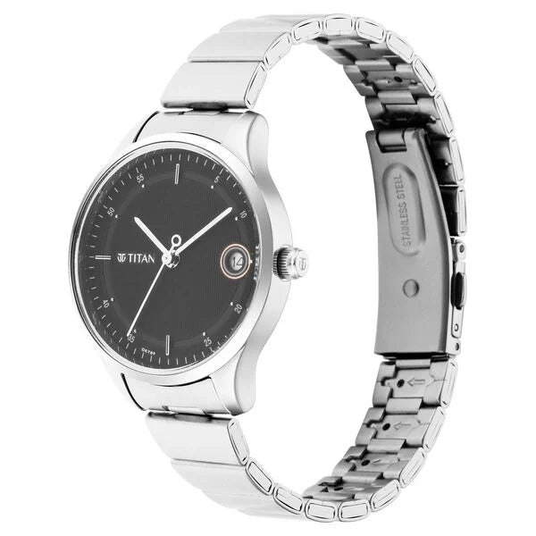 Titan 2649SM01 | Titan Workwear Black Dial Women Watch With Stainless Steel Strap