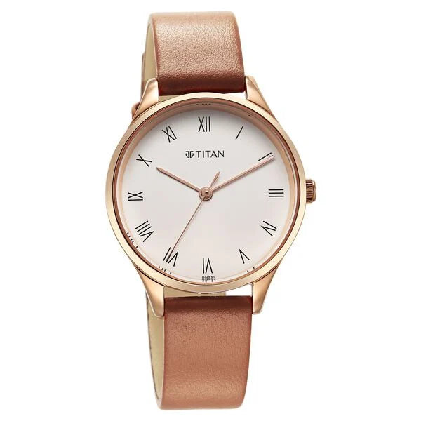 Titan 2649WL04 | Titan Workwear White Dial Leather Strap Watch for Women